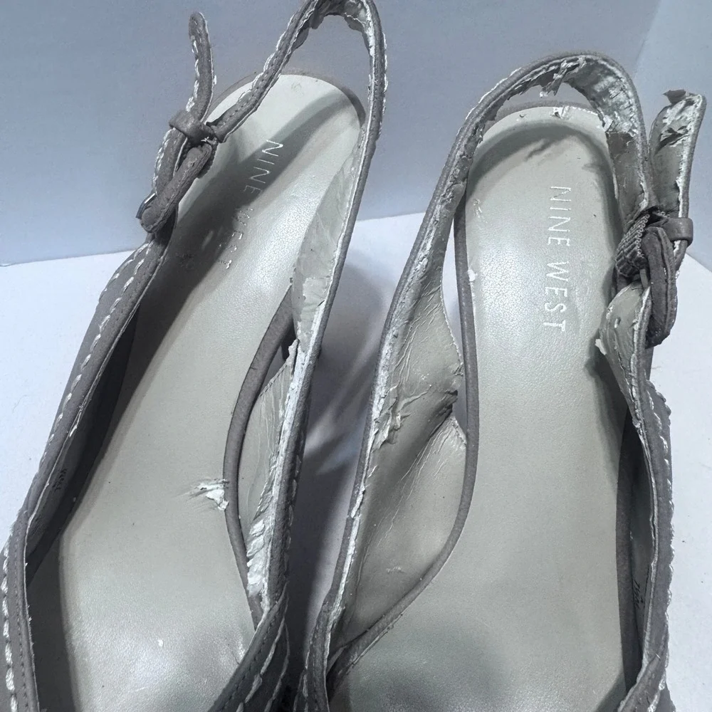 Nine West Pokero Taupe Leather Cork Slingback Heels tan leather 7.5 Boho Y2K